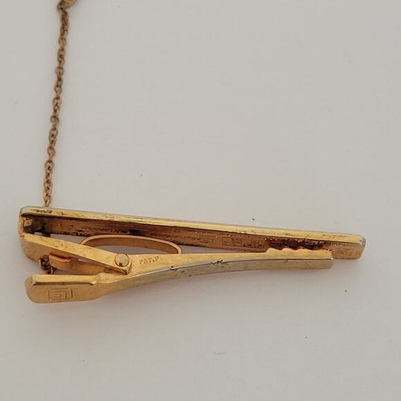 Guy Laroche Gold Tone Sterling Silver Tie Clip Bar Clasp 2 Inch Chain Vintage - Picture 6 of 8